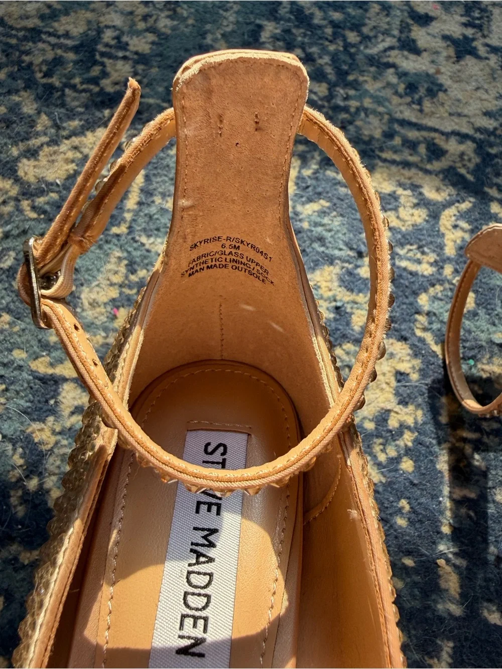 Steve Madden Skyrise Nude Crystal Platform Ankle-Strap Pumps